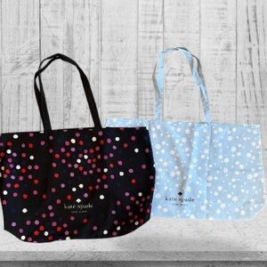 Set of 2 Kate Spade Large Reusable Shopping Totes - Snowflakes & Polka Dots